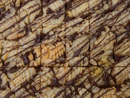 <span style='font-size:1.10em'>Der Birnen-Schokoladenkuchen, überzogen mut Schokolade.</span>